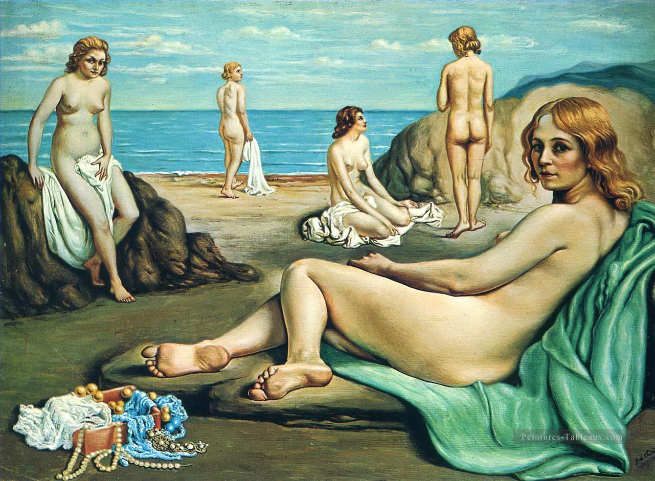 baigneurs sur la plage 1934 Giorgio de Chirico surréalisme métaphysique Peintures à l'huile